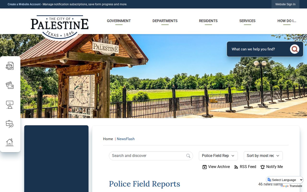 Anderson County Palestine Police weekly field-report arrest records